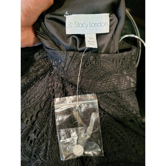 NWOT Black Stretch Lace Short Sleeve Dark Cottagecore Whimsygoth Midi Dress S/M - Picture 5 of 7